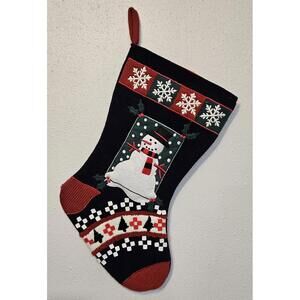 Festive Knit Embroidered Snowman Christmas Stocking